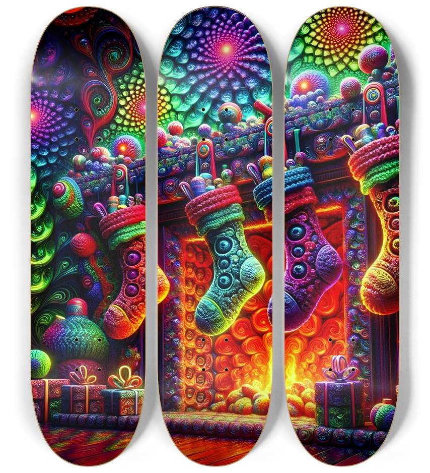 Psychedelic Fractal xmas Theme 8k 0017 3 Deck Wall Series