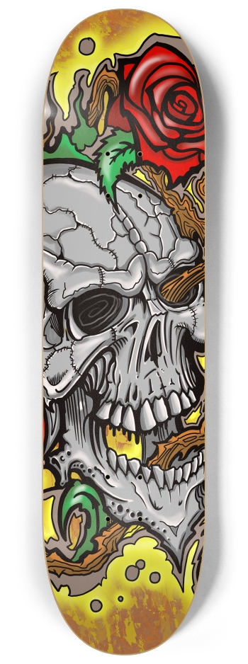 Von Deeter Skull and Roses 3 Part Art #2 8-1/4 Skateboard Deck