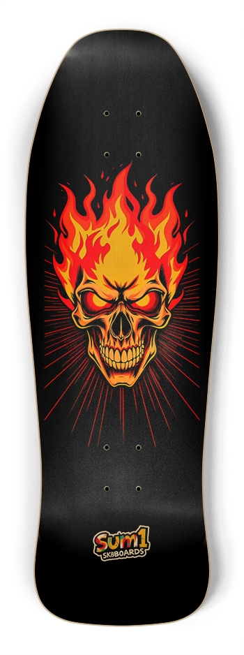 sum1sk8boards flaming skull old school shape skateboard
