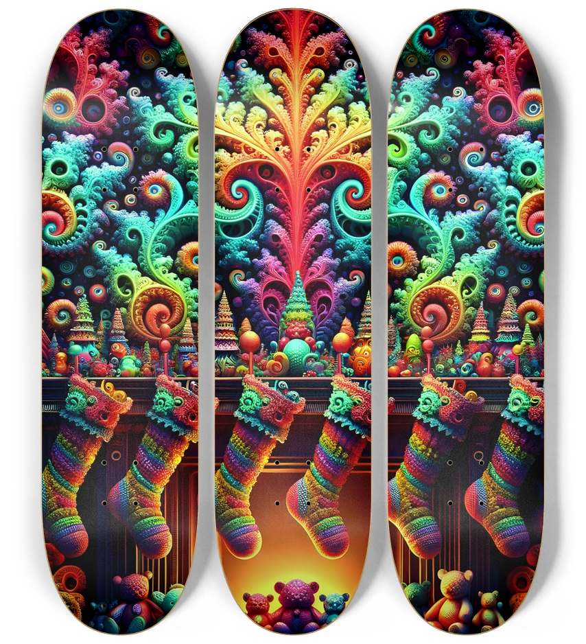 Psychedelic Fractal xmas Theme 8k 0034 3 Deck Wall Series