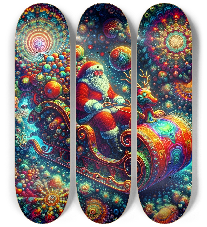 Psychedelic Fractal xmas Theme 8k 0035 3 Deck Wall Series