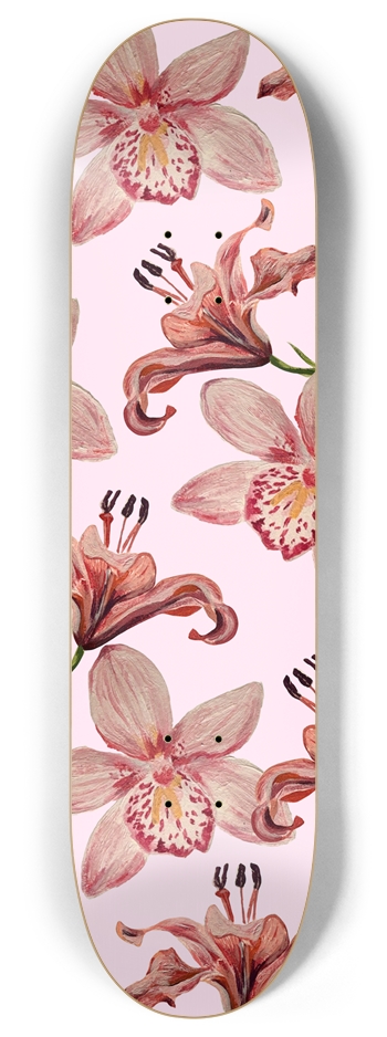 Hand-Painted Pink Lily's Skateboard