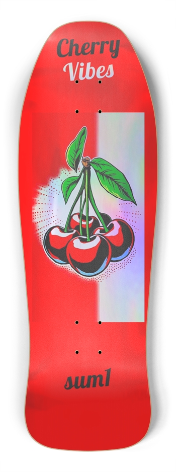 sum1sk8boards cherry vibes holographic old school shape skateboard