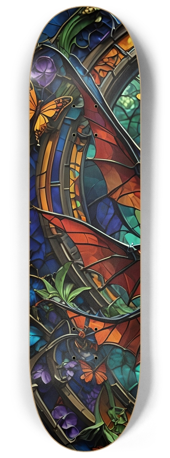 Neon Psychedelic Stained-Glass Dragon + Butterflies 001 #1 8-1/4 Skateboard Deck