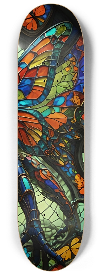 Neon Psychedelic Stained-Glass Creature with Butterfly Wings 002 #3 8-1/4 Skateboard Deck