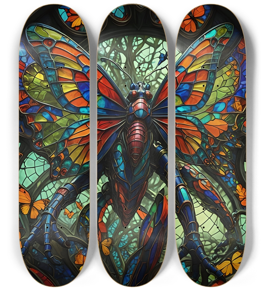 Neon Psychedelic Stained-Glass Creature with Butterfly Wings 002 3 Deck Wall Series