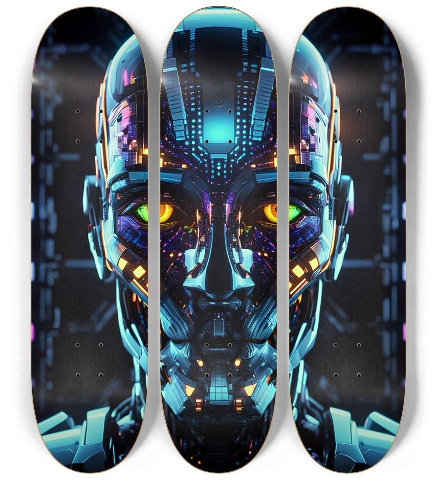 Neon Psychedelic Robots 0005 3 Deck Wall Series