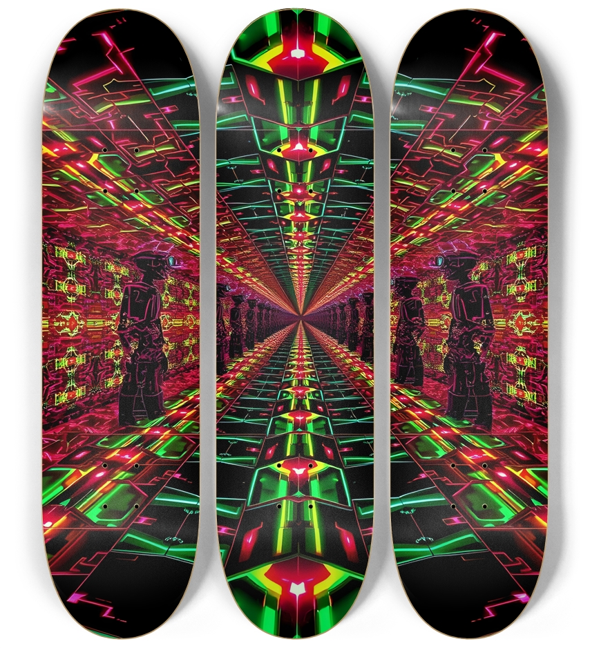 Neon Psychedelic Robots 0003 3 Deck Wall Series