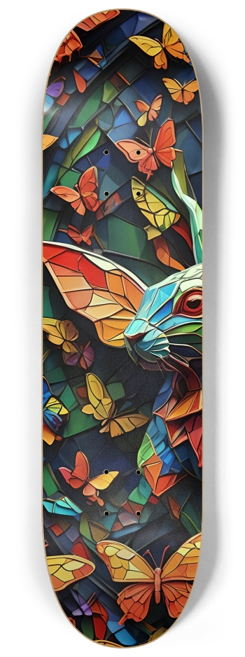 Neon Psychedelic Stained-Glass Bunnies + Butterflies 001 #1 8-1/4 Skateboard Deck