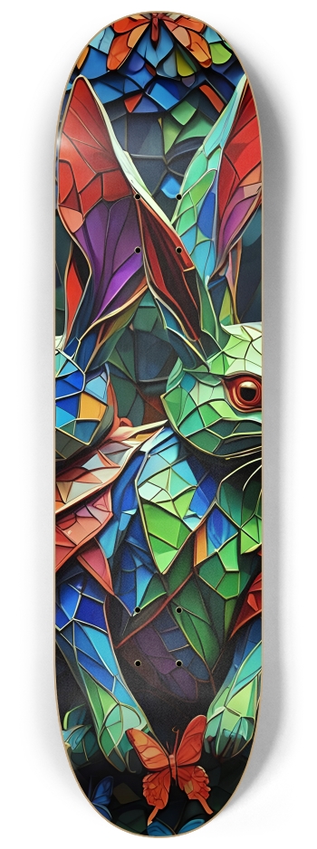 Neon Psychedelic Stained-Glass Bunnies + Butterflies 001 #2 8-1/4 Skateboard Deck