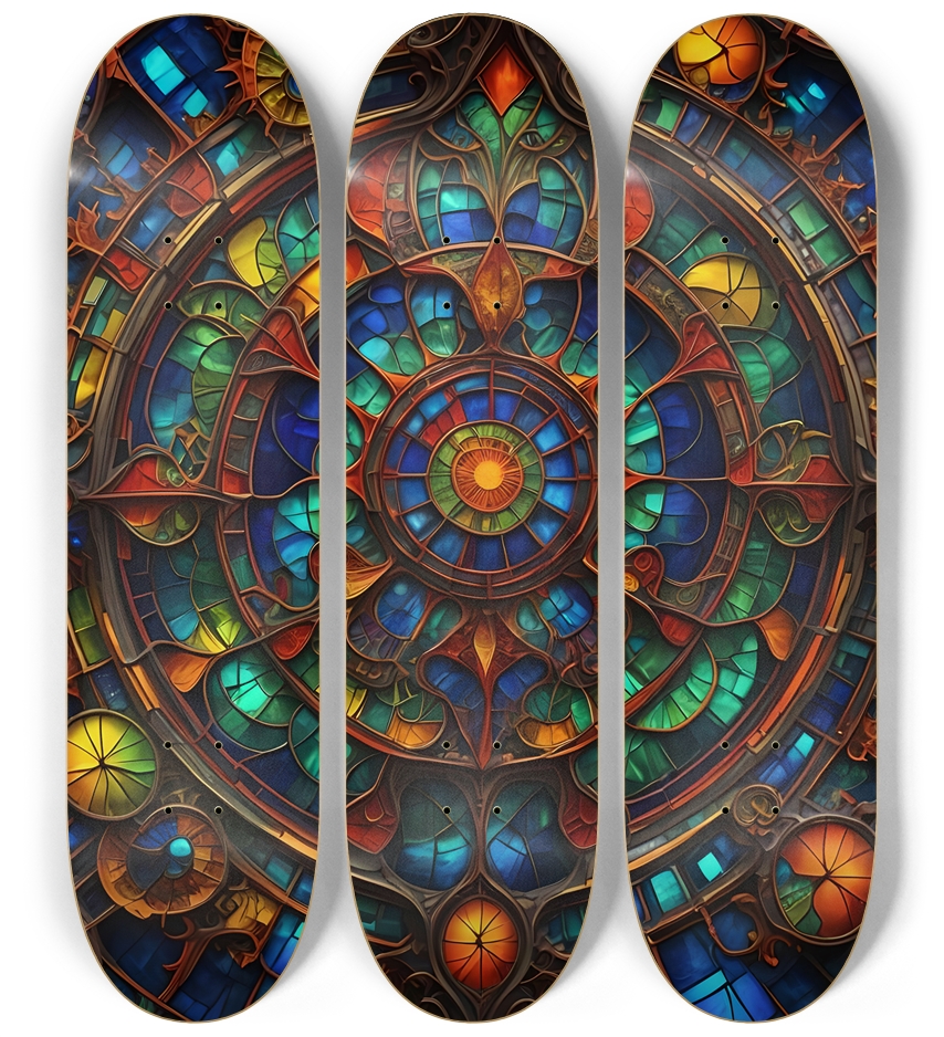 Neon Psychedelic Stained-Glass Pattern 002 3 Deck Wall Series