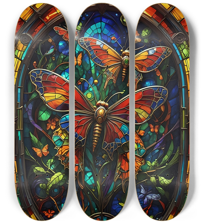 Neon Psychedelic Stained-Glass Butterflies 001 3 Deck Wall Series