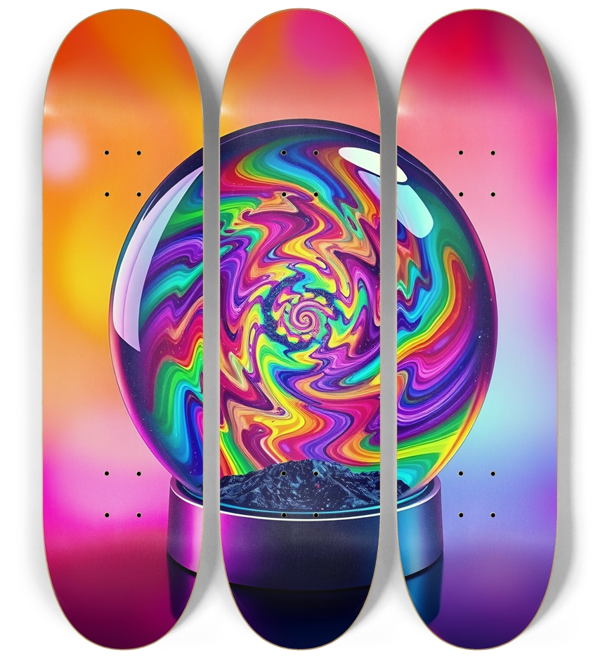 Neon Psychedelic Abstract Snow Globe 0001 3 Deck Wall Series