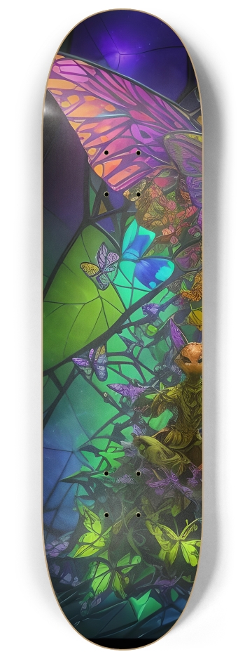 Neon Psychedelic Stained-Glass Creature with Butterfly Wings 003 #1 8-1/4 Skateboard Deck