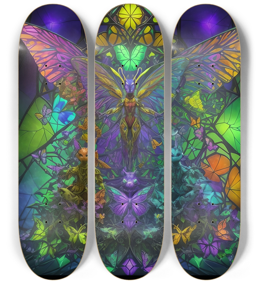 Neon Psychedelic Stained-Glass Creature with Butterfly Wings 003 3 Deck Wall Series