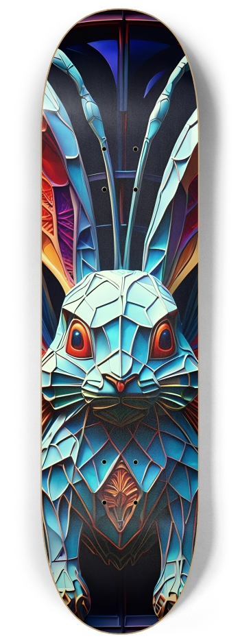 Neon Psychedelic Stained-Glass Bunny + Butterflies 002 #2 8-1/4 Skateboard Deck