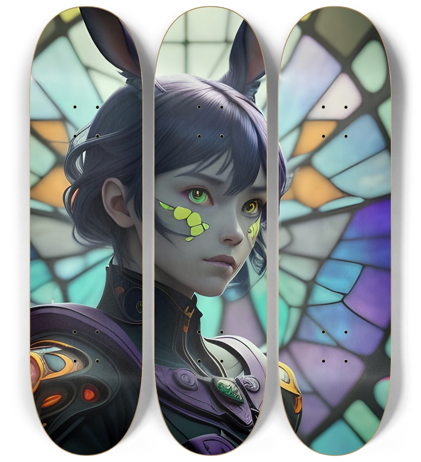 Neon Psychedelic Stained-Glass Girl with Bunny Ears 001