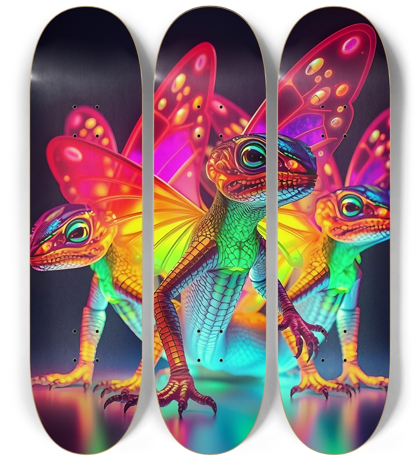 Neon Psychedelic Stained-Glass Creature with Butterfly Wings 0010 3 Deck Wall Series