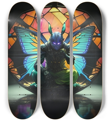 Neon Psychedelic Stained-Glass Creature with Butterfly Wings 001