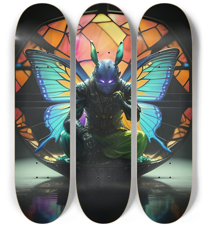 Neon Psychedelic Stained-Glass Creature with Butterfly Wings 001