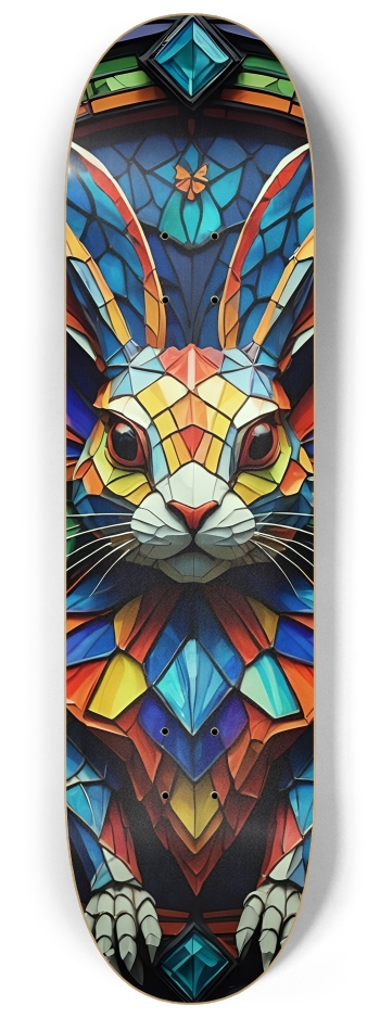 Neon Psychedelic Stained-Glass Bunny + Butterflies 001 #2 8-1/4 Skateboard Deck