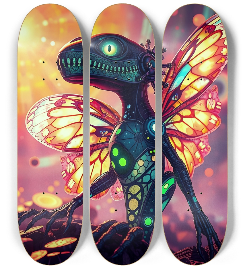Neon Psychedelic Stained-Glass Creature with Butterfly Wings 0009 3 Deck Wall Series