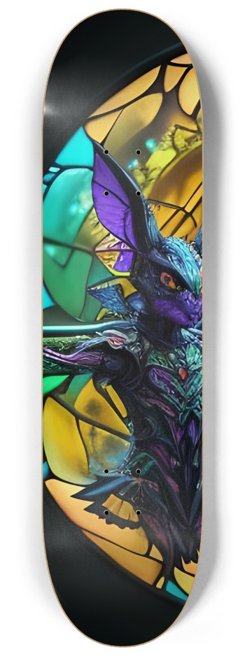 Neon Psychedelic Stained-Glass Creature with Butterfly Wings 004 #1 8-1/4 Skateboard Deck