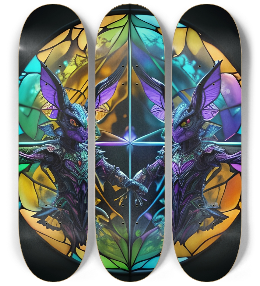 Neon Psychedelic Stained-Glass Creature with Butterfly Wings 004