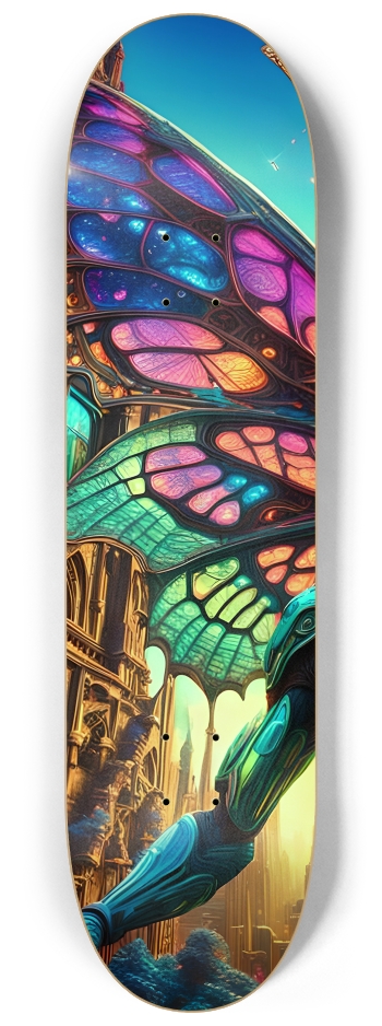 Neon Psychedelic Stained-Glass Creature with Butterfly Wings 008 #1 8-1/4 Skateboard Deck
