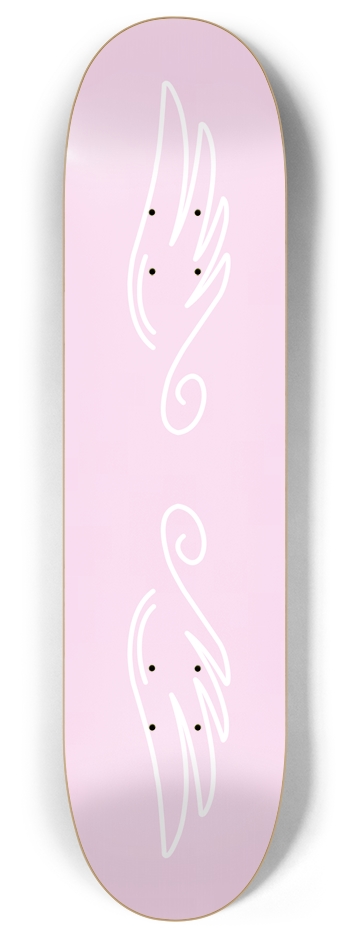 White on Pink Wings Skateboard 8 Inch Skateboard Deck