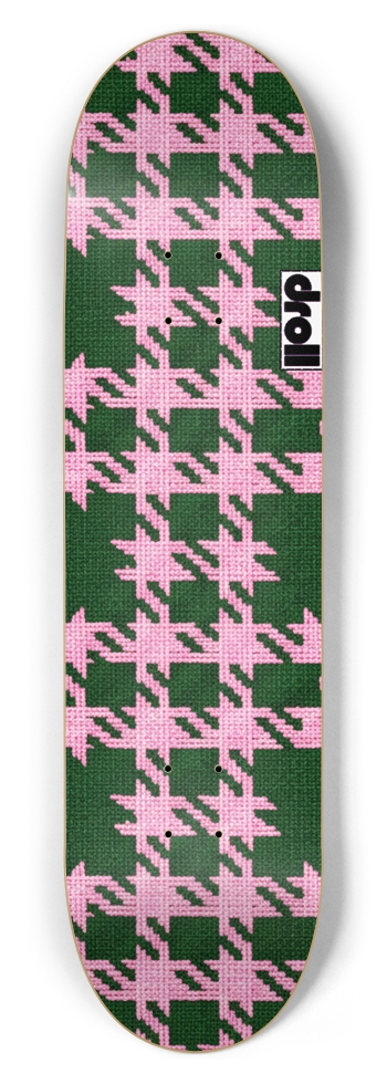 houndstooth pink, green 8-1/2 Skateboard Deck