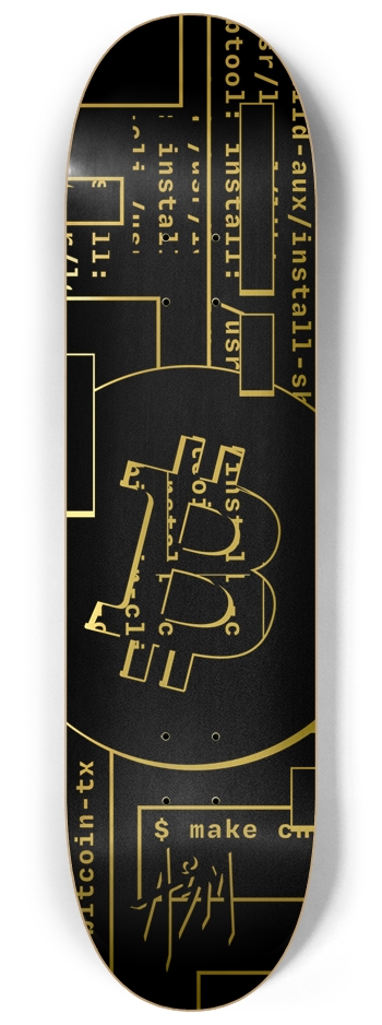 BTC Bitcoin - Simple 2-Color (Gold Foil) 8-1/4 Skateboard Deck