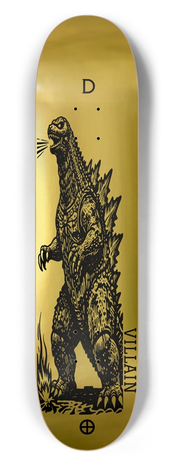 VILLAIN 1954 GODZILLA LINOCUT TRAP DECK RARE GOLD II 7-1/2 Skateboard Deck