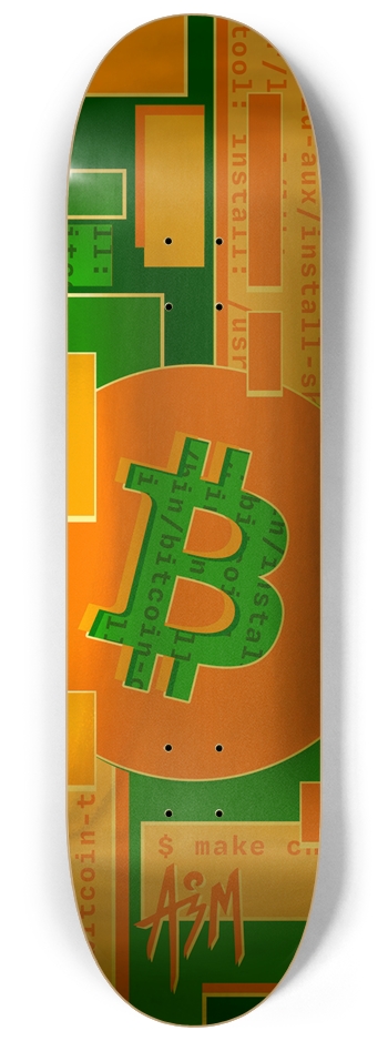 BTC Bitcoin - 80s Node (Gold Foil) 8-1/4 Skateboard Deck