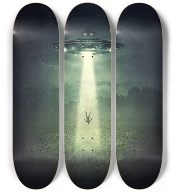 Alien Abduction Skateboard Triptych Wall Art UFO Art