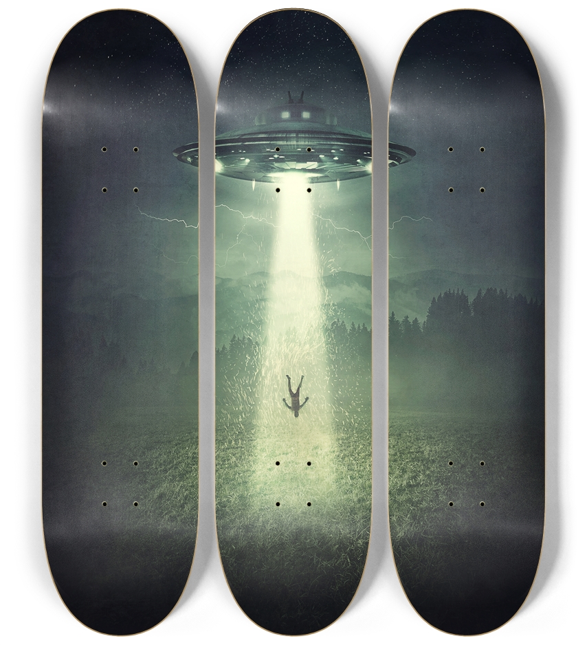 Alien Abduction Skateboard Triptych Wall Art UFO Art 3 Deck Wall Series