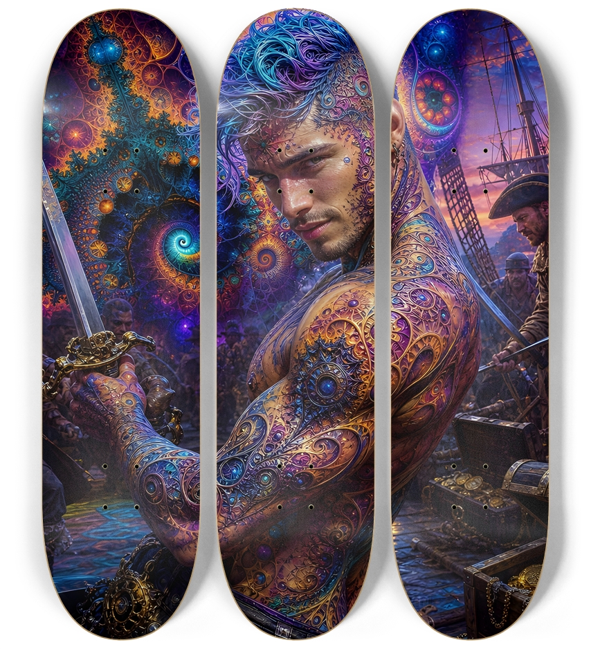 Psychedelic Lavendar Fractal Pirate #8 3 Deck Wall Series