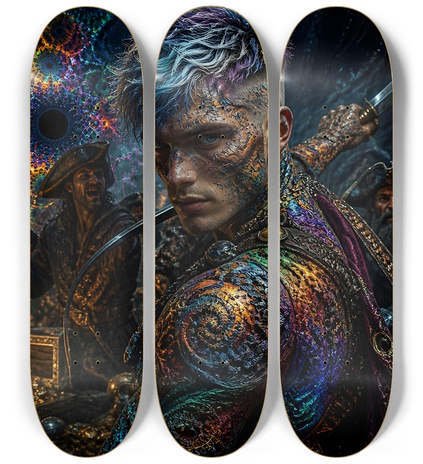 Psychedelic Lavendar Fractal Pirate #4 3 Deck Wall Series