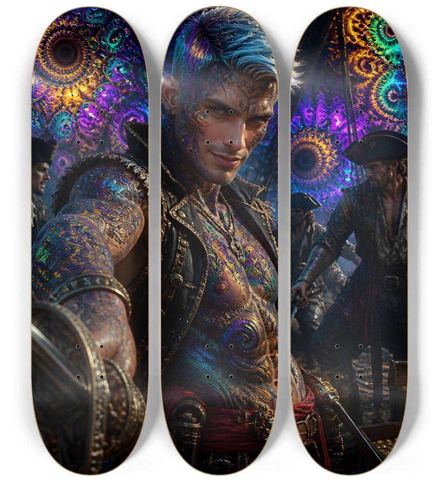Psychedelic Bleach Blonde Fractal Pirate #10 3 Deck Wall Series