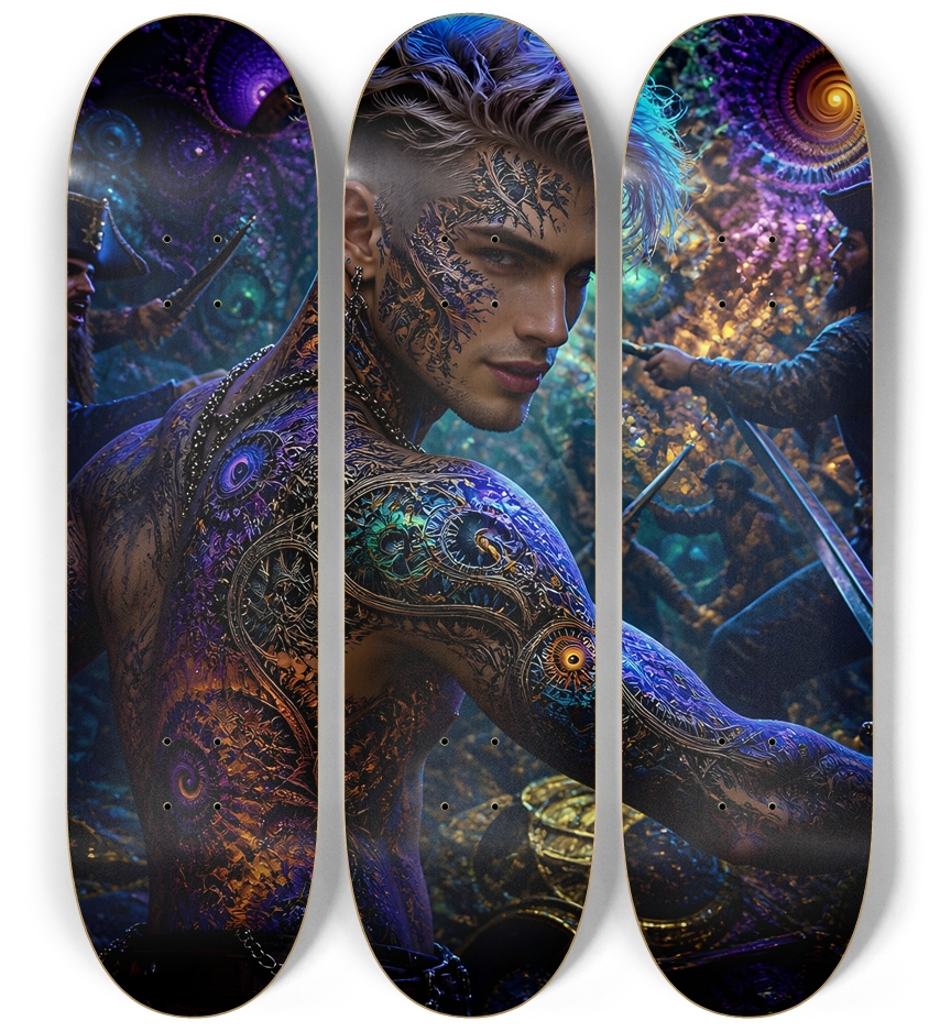 Psychedelic Bleach Blonde Fractal Pirate #12 3 Deck Wall Series