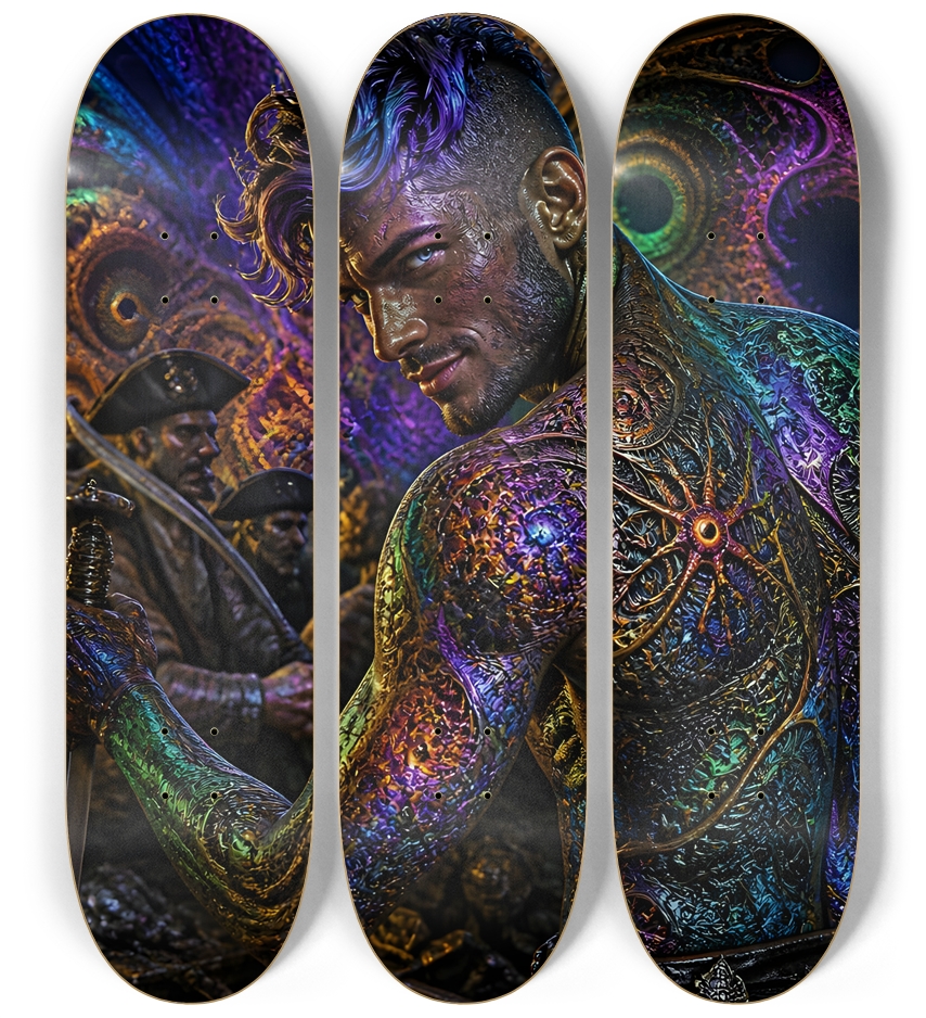 Psychedelic Lavendar Fractal Pirate #14 3 Deck Wall Series