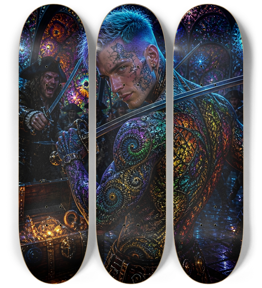 Psychedelic Lavendar Fractal Pirate #25 3 Deck Wall Series
