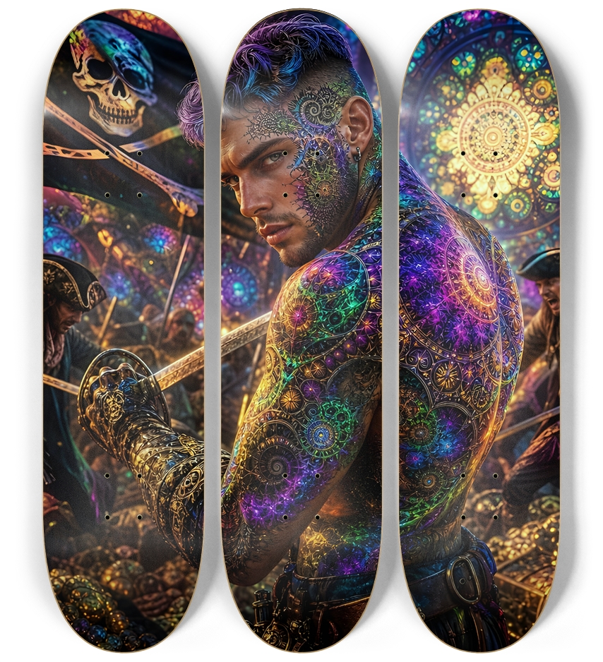 Psychedelic Lavendar Fractal Pirate #6 3 Deck Wall Series