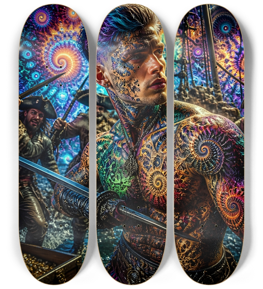Psychedelic Lavendar Fractal Pirate #22 3 Deck Wall Series