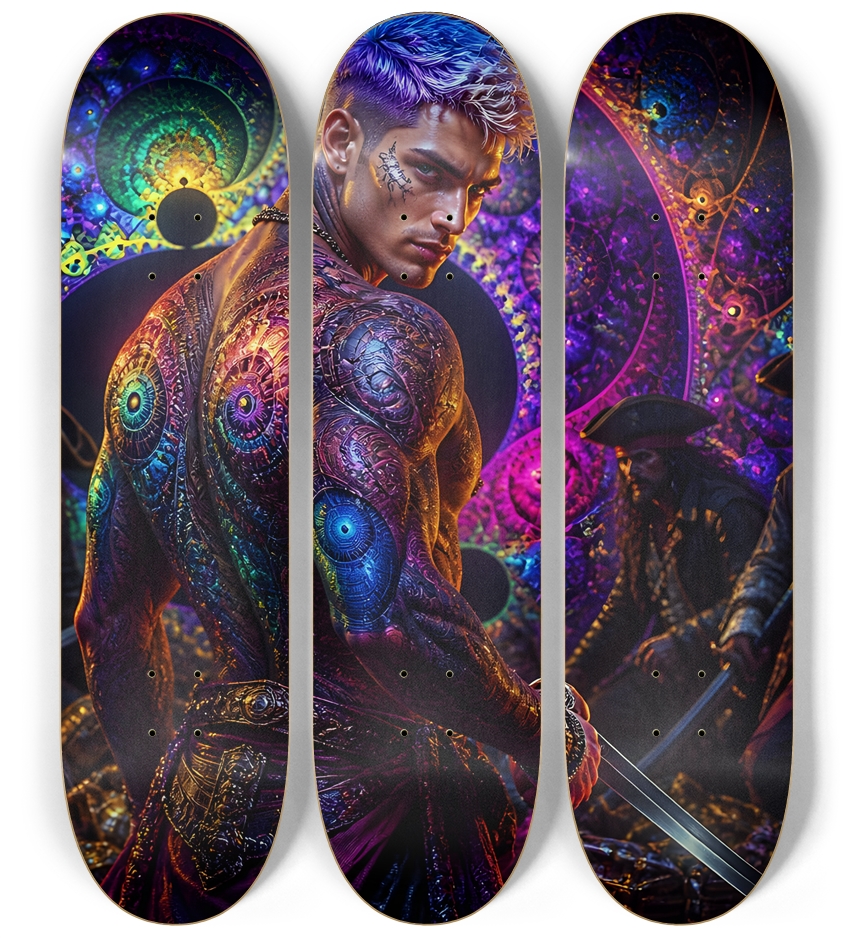 Psychedelic Lavendar Fractal Pirate #26 3 Deck Wall Series