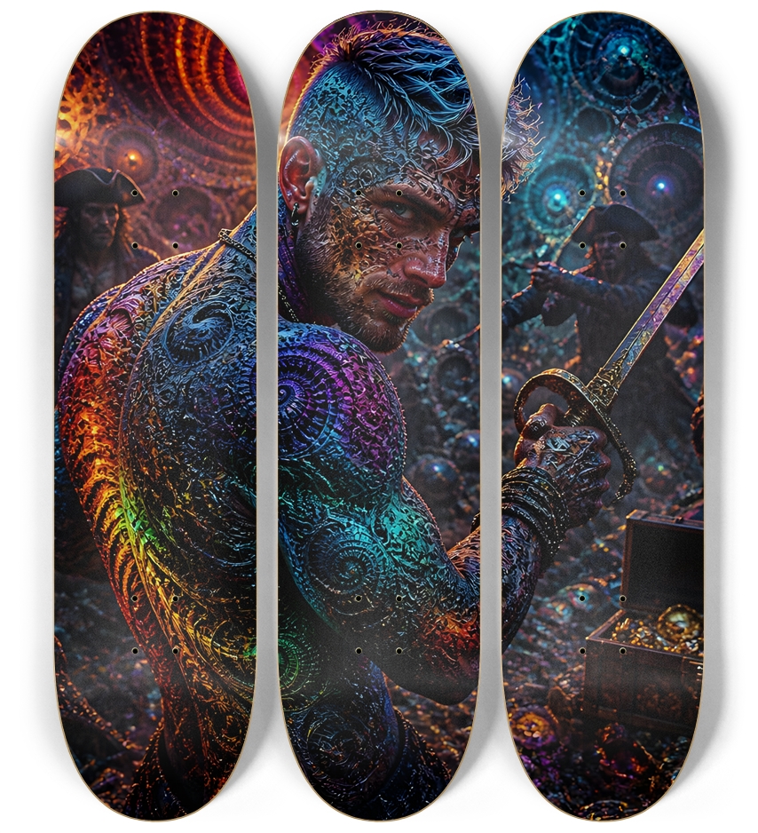 Psychedelic Lavendar Fractal Pirate #17 3 Deck Wall Series