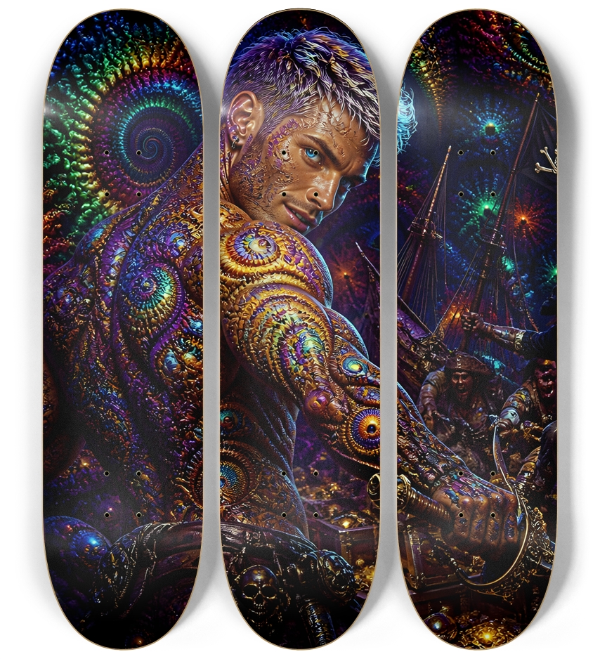 Psychedelic Bleach Blonde Fractal Pirate #9 3 Deck Wall Series