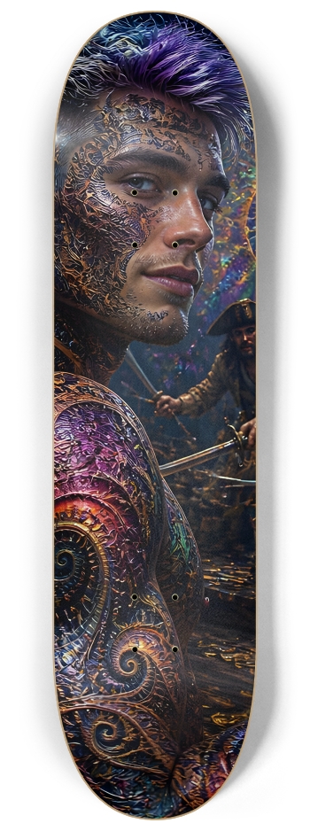 Psychedelic Lavendar Fractal Pirate #12 #2 8-1/4 Skateboard Deck