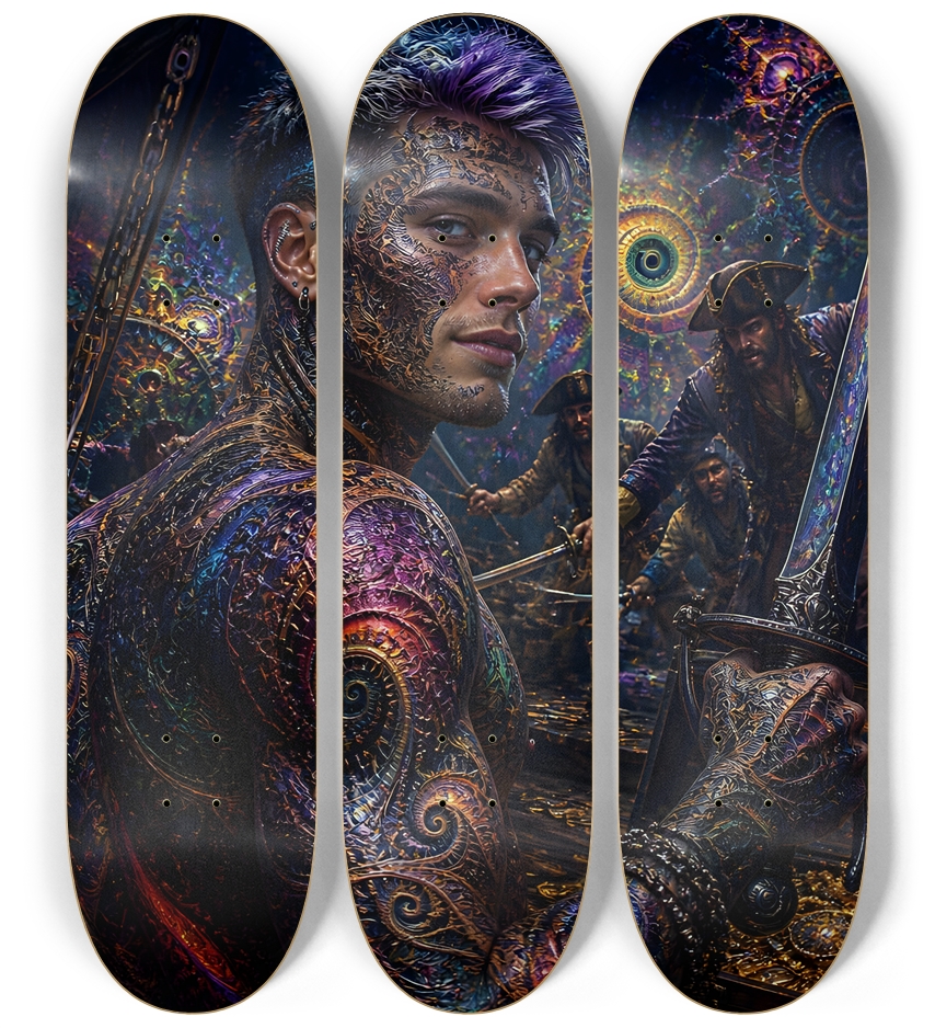 Psychedelic Lavendar Fractal Pirate #12 3 Deck Wall Series