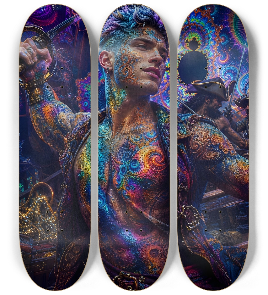 Psychedelic Lavendar Fractal Pirate #7 3 Deck Wall Series